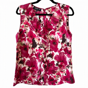 JONES NEW YORK Raspberry Print & Ruffle Sleeveless Blouse Size 10